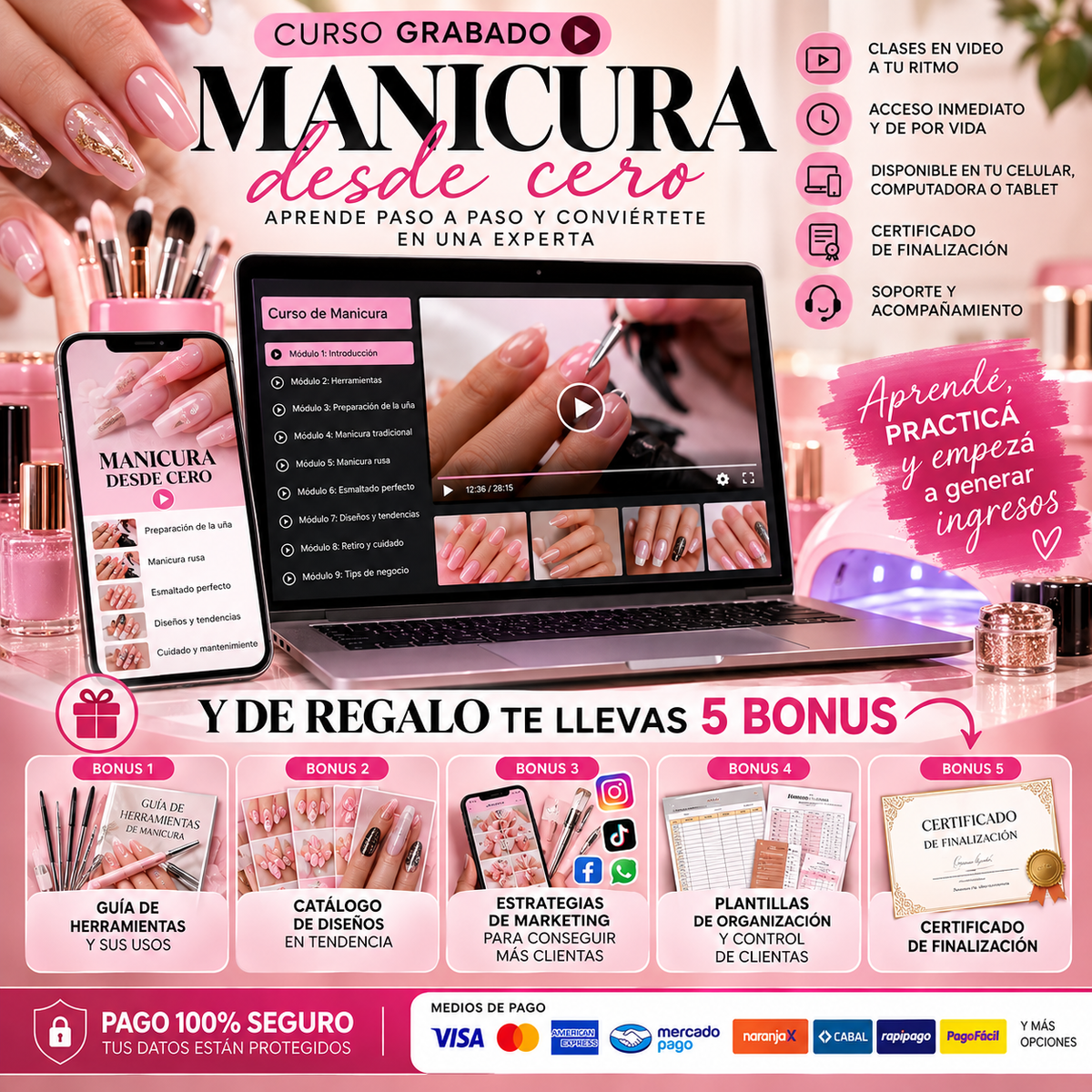💅 Curso Completo de Manicura desde Cero | Paso a Paso + 5 Bonos GRATIS �